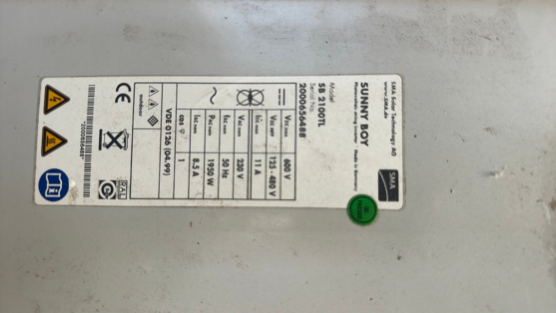 SMA omvormer - defect - 1.95 kw, Doe-het-zelf en Bouw, Zonnepanelen en Toebehoren, Ophalen