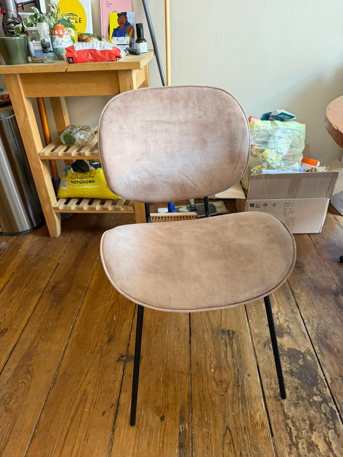 2 Chaises en velour taupe, Enlèvement, Comme neuf, Deux