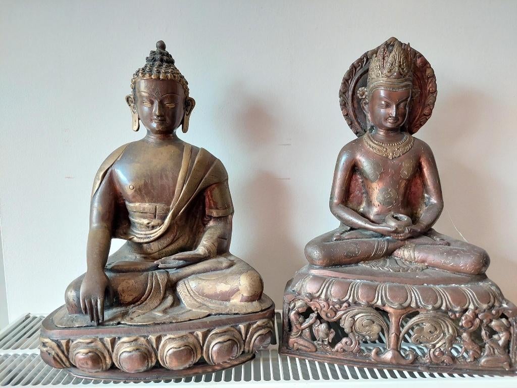 Set de 2 statues de Bouddha indonésiens/balinais en métal, Enlèvement, Comme neuf