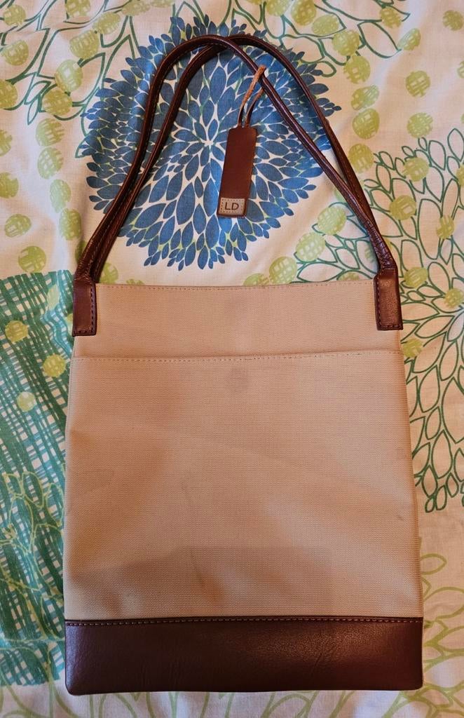 Handtas van beige huid en leer, Ophalen of Verzenden, Zo goed als nieuw, Beige, Handtas