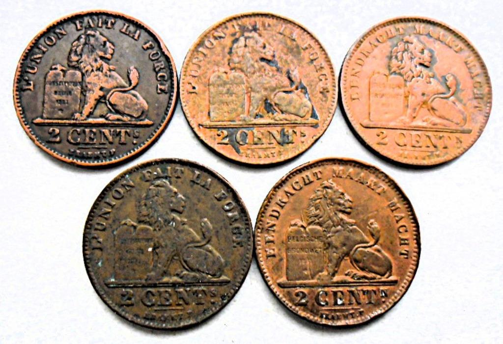 lot (1) 5 pièces de 2 centimes (Léopold II & Albert I), Envoi, Autre, Monnaie en vrac