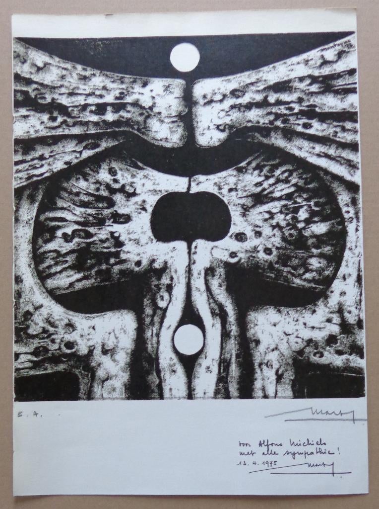 ROLAND MONTEYNE / ABSTRACTIE / ZW-W LITHO / 42x30cm / SIG, Ophalen of Verzenden