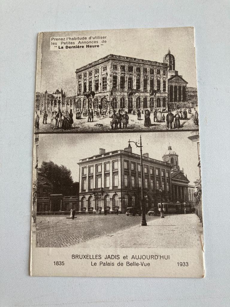 PK Brussel :Le Palais de Belle Vue jadis et aujourd'hui 1935, Ophalen of Verzenden, 1920 tot 1940, Gelopen, Brussel (Gewest)