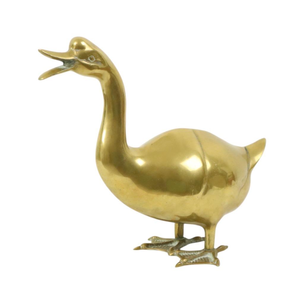Grote Messing Eend Sculptuur Beeld Seventies 34cm, Collections, Statues & Figurines, Utilisé, Animal, Enlèvement ou Envoi