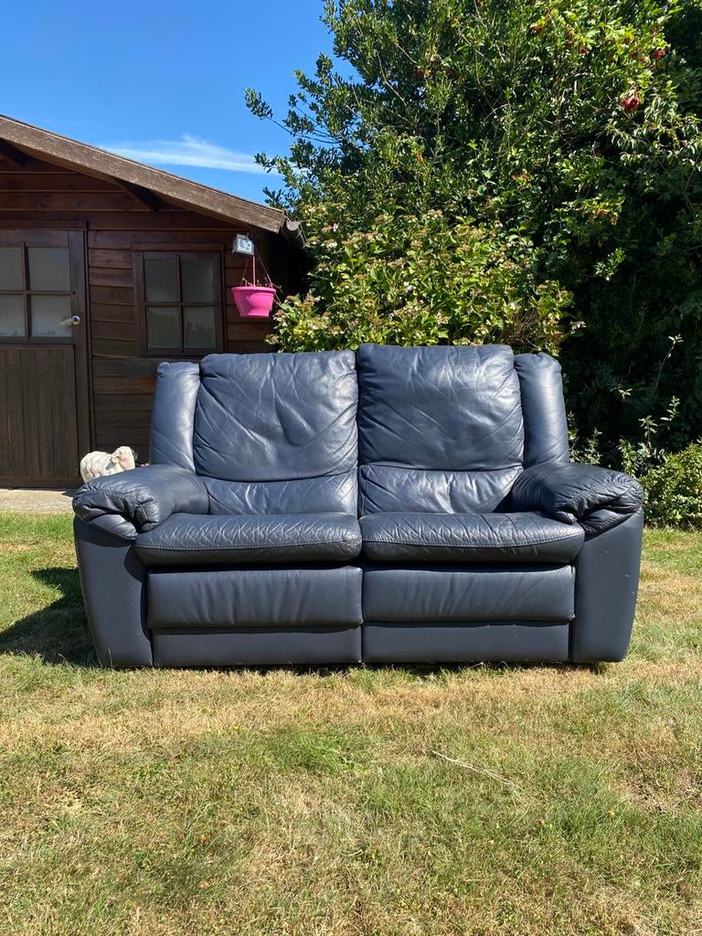 Fauteuil en cuir bleu avec partie inclinable, Moins de 75 cm, Enlèvement, Utilisé, 150 à 200 cm