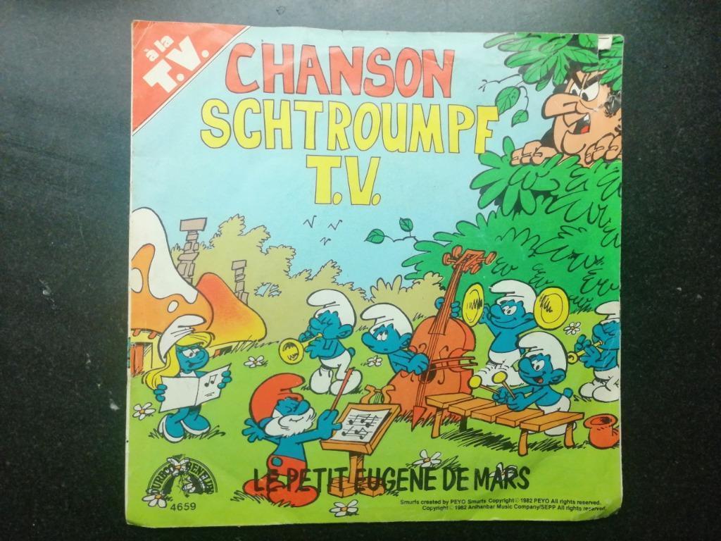 45t chanson schtroumpf tv le petit eugene de mars disque BE, Enlèvement ou Envoi, Utilisé