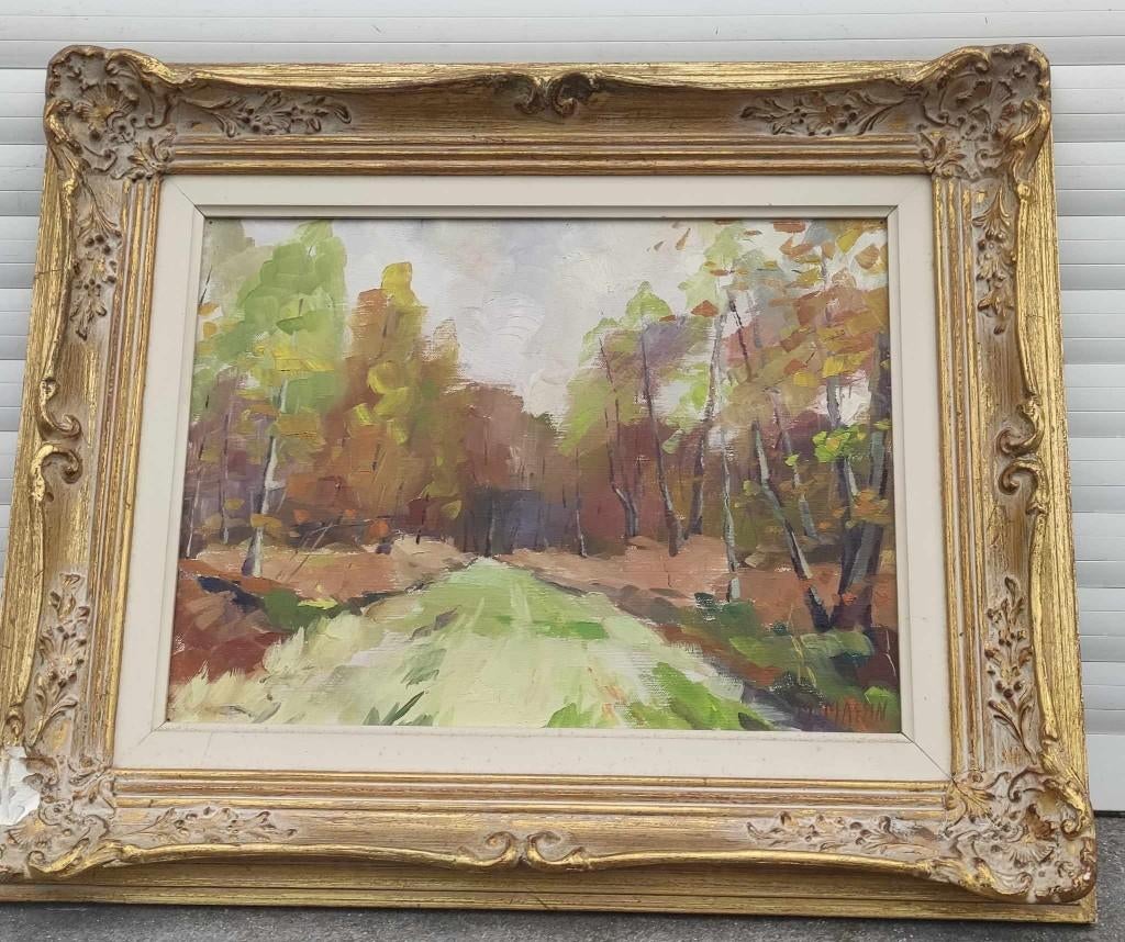 huile sur toile allee automnale signe monique massin, Enlèvement ou Envoi