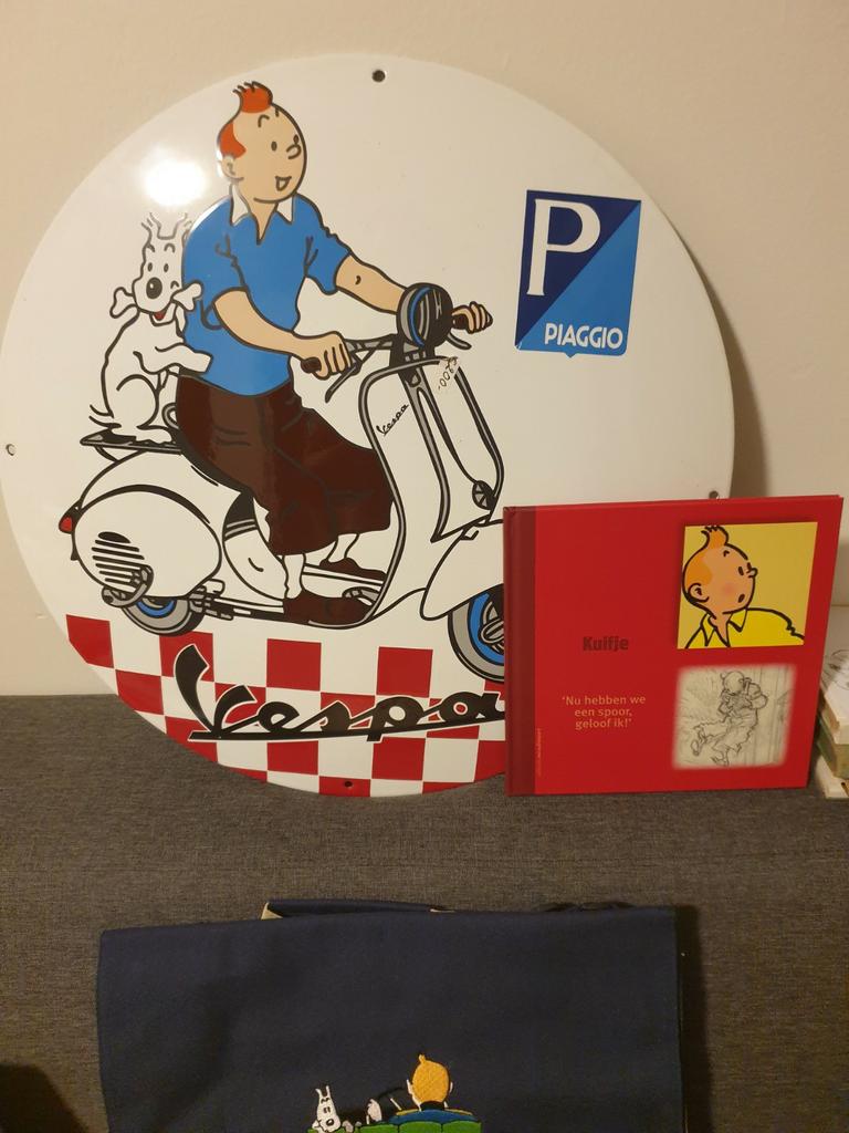 Panneau publicitaire Tintin Vespa Piaggio en métal émaillé 5, Enlèvement, Tintin, Comme neuf