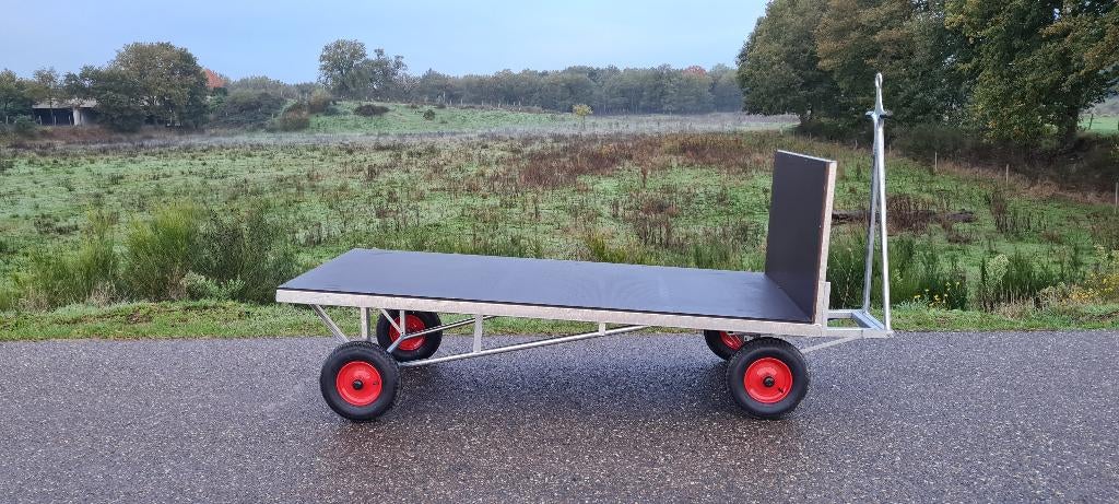 Strowagen, Strooiwagen, Hooikar, Plattewagen, Transport, Weidegang, 4 paarden of pony's of meer