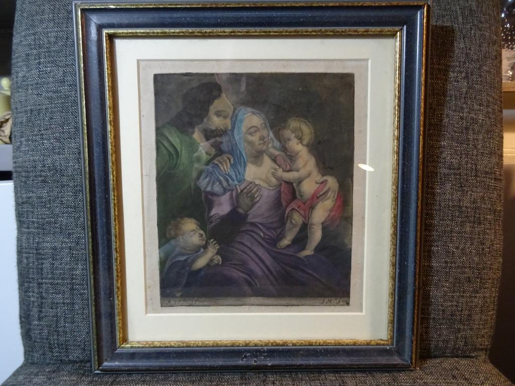 18e Eeuw Antieke ets Adriaan van der Burg Heilige Familie, Antiek en Kunst, Antiek | Religieuze voorwerpen, Ophalen of Verzenden