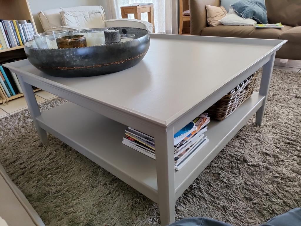 Table de salon 1m sur 1m blanc cassé en bois plein., 100 à 150 cm, Carré, 100 à 150 cm, Enlèvement
