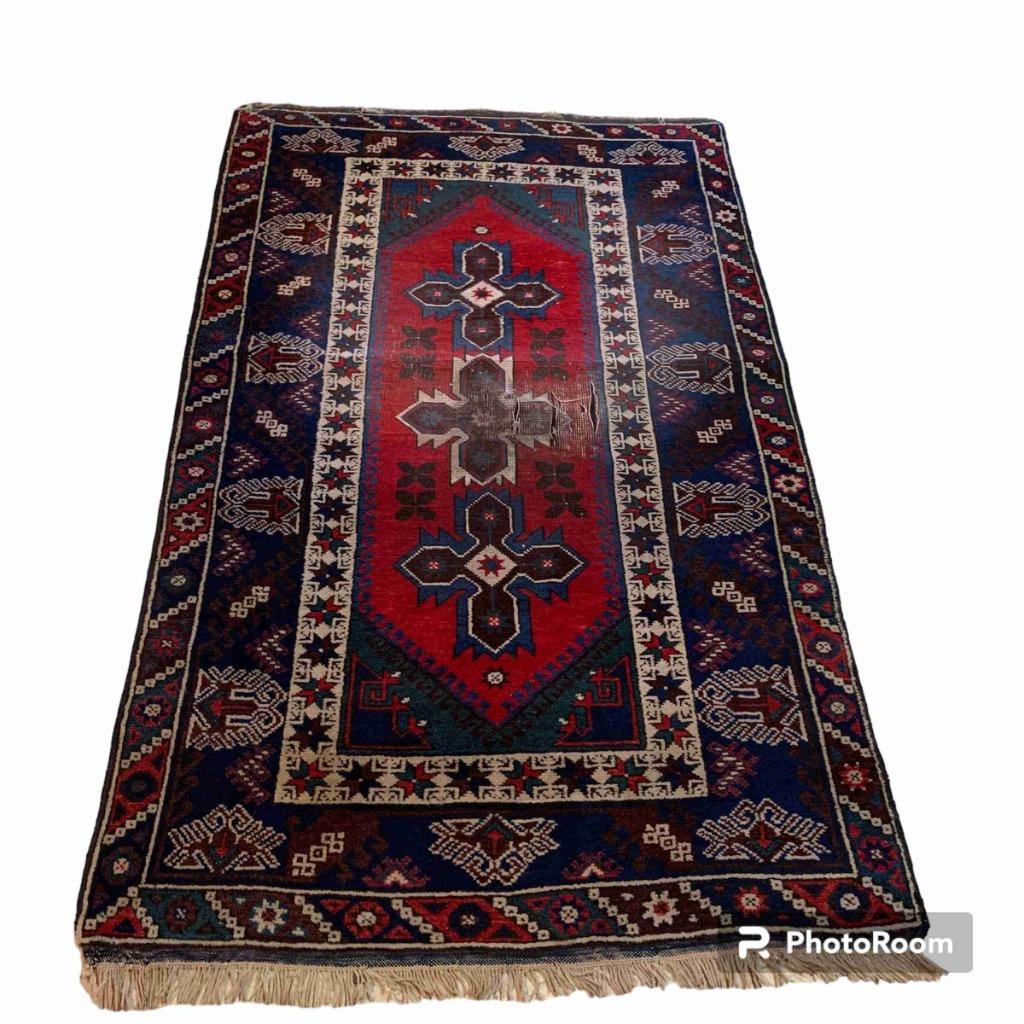 Vintage stoer versleten Perzisch handgeknoopt tapijt 200/125, Ophalen of Verzenden