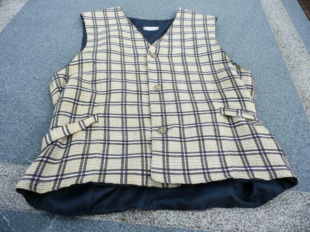 écru-donkerblauwe geruite gilet (164) linnen/viscose, Ophalen of Verzenden, Zo goed als nieuw, Jongen