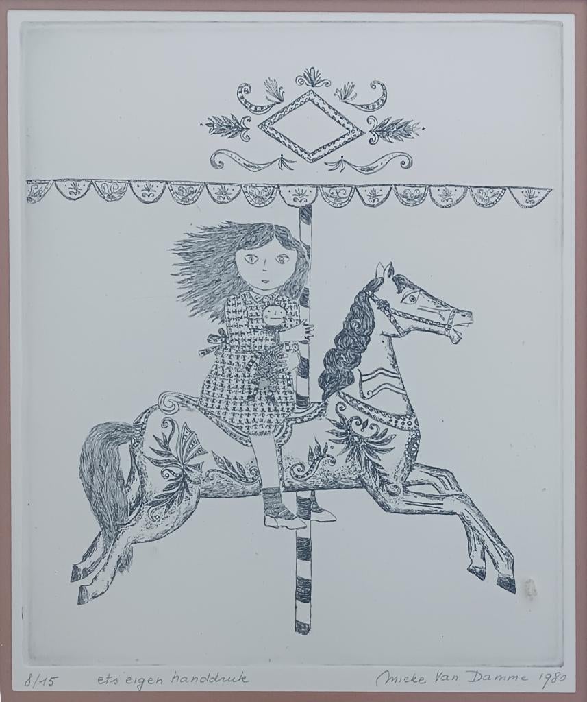 Mieke Van Damme: Carrousel (50x60cm), Antiek en Kunst, Ophalen of Verzenden