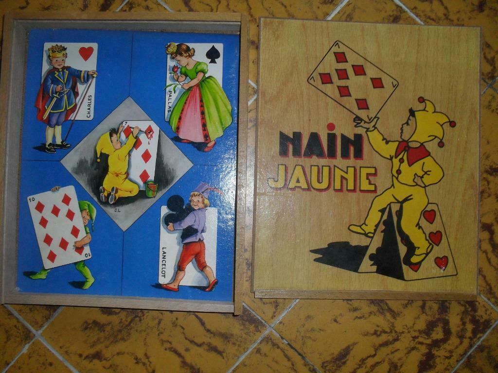 ancienne boite vide en bois du jeu Nain Jaune, Enlèvement, Utilisé