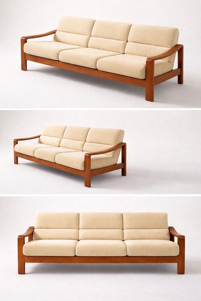 Deense 3-zitsbank - originele stof-circa 1970, Huis en Inrichting, Ophalen, Zo goed als nieuw, Hout