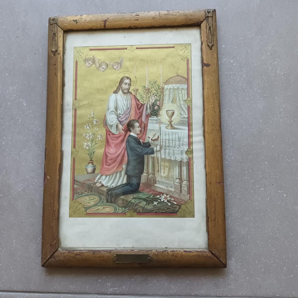 Prent communie 20 / 29 cm, Antiek en Kunst, Ophalen of Verzenden