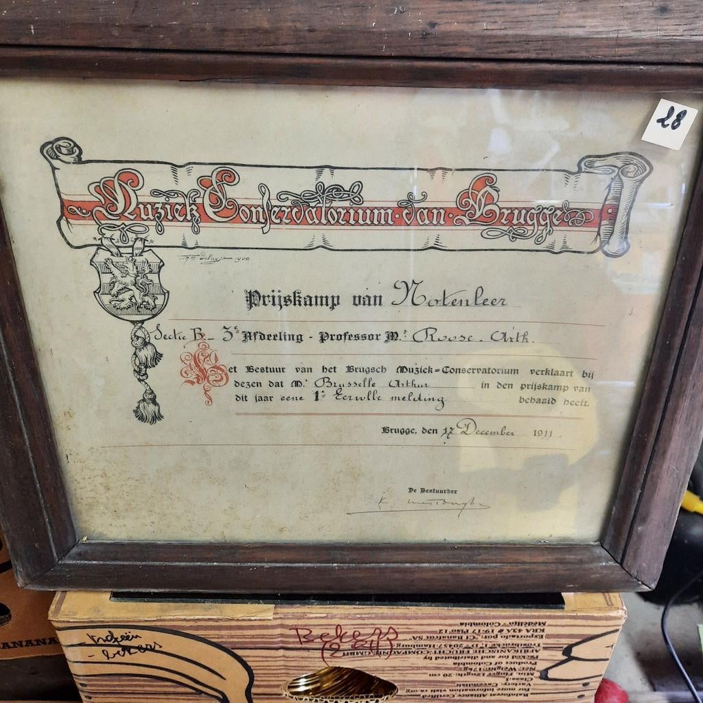 Diploma / getuigschrift conservatorium uit 1911 !, Ophalen of Verzenden