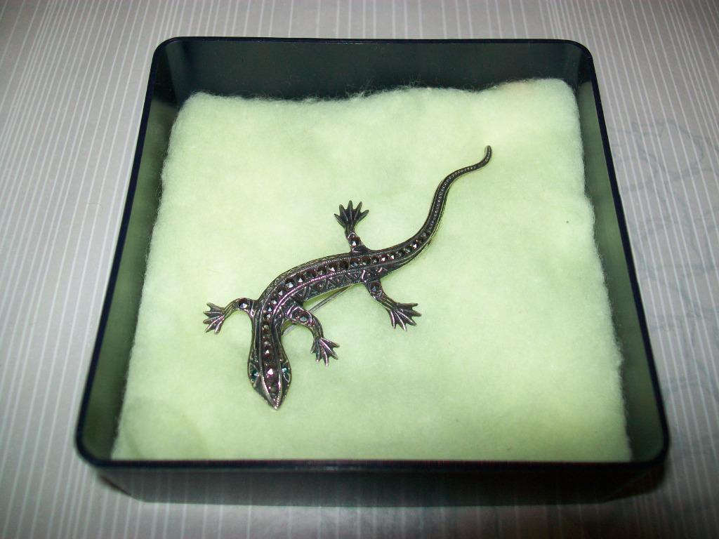 Zilver - Zilveren - Plata - Argent - Salamander - Vintage, Ophalen of Verzenden, Zilver, Broche