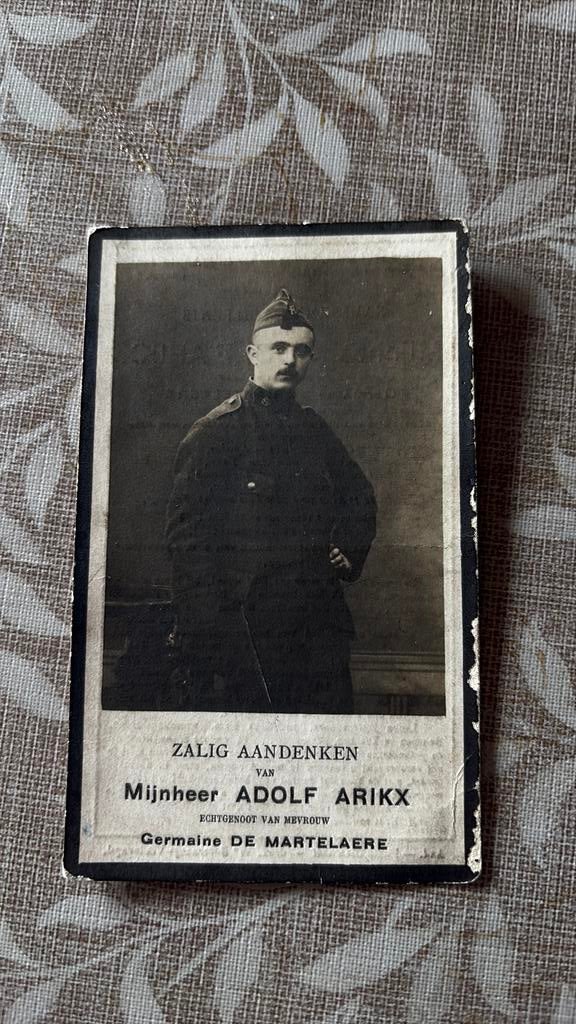 Bp Adolf Arikx gb Oudenaarde overleden 1926 oorlogsinvalied, Verzamelen, Bidprentjes en Rouwkaarten, Verzenden