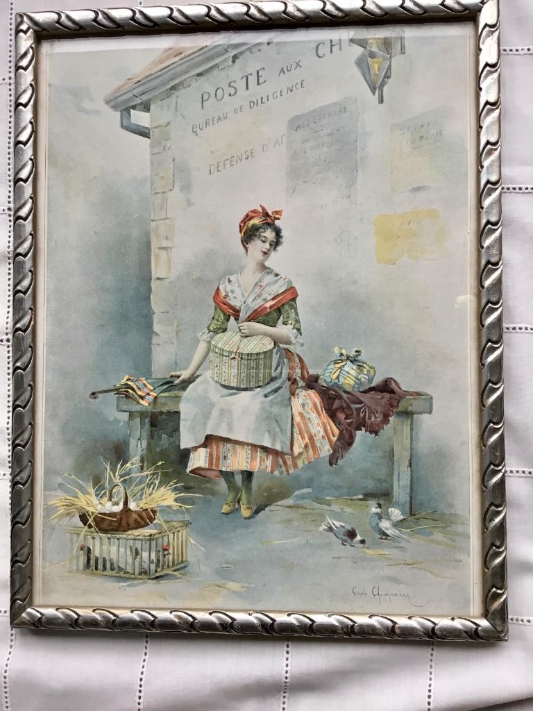 Aquatinte Cécile Chennevières-Gaudez attendant la diligence, Antiquités & Art, Enlèvement ou Envoi