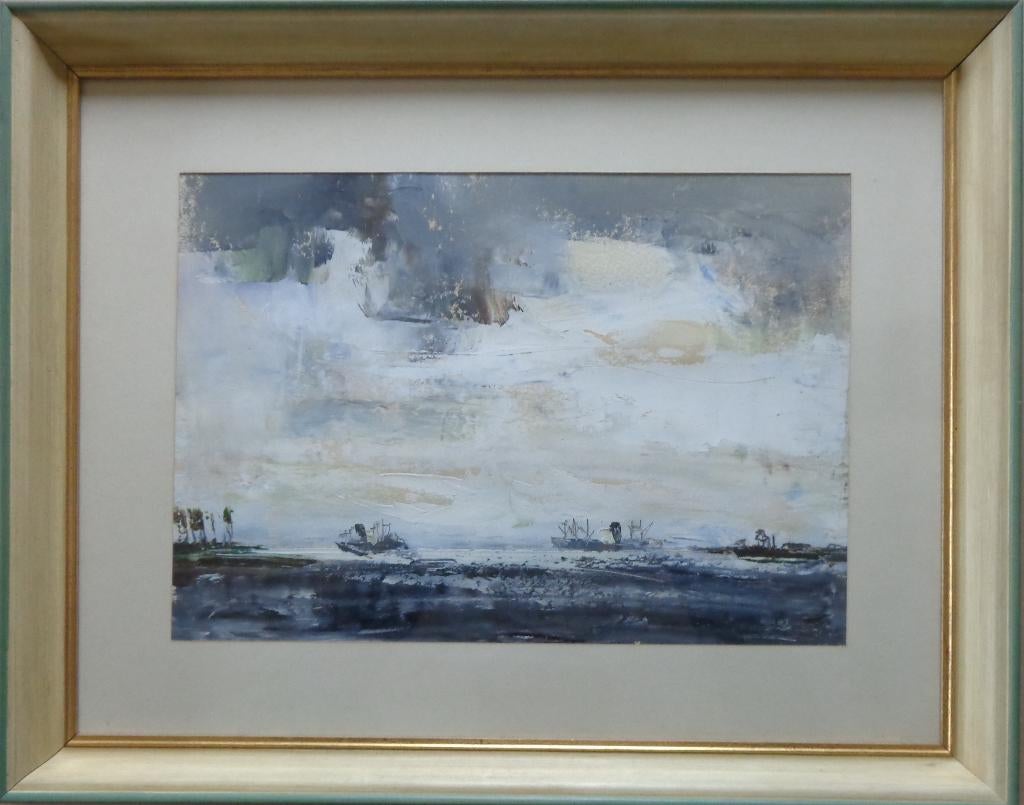 JACK GODDERIS / WITTE WOLKEN / OLIEVERF / 45x57cm / KADER, Enlèvement ou Envoi, Verre, Signé, Peinture à l'huile