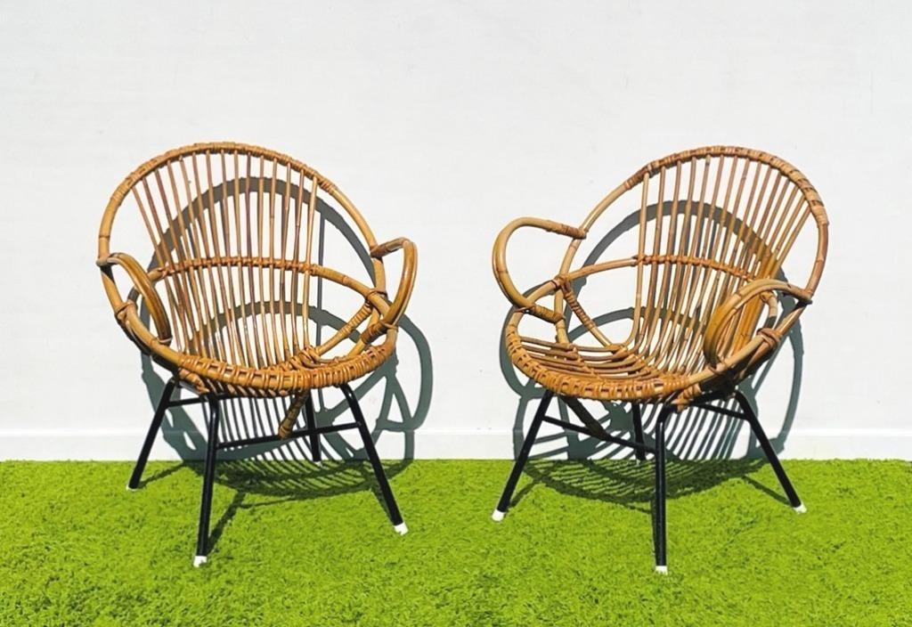 Paar van rotan Noordwolde lounge fauteuils ~ Vintage 60s, Ophalen of Verzenden, Gebruikt, Stoel(en)