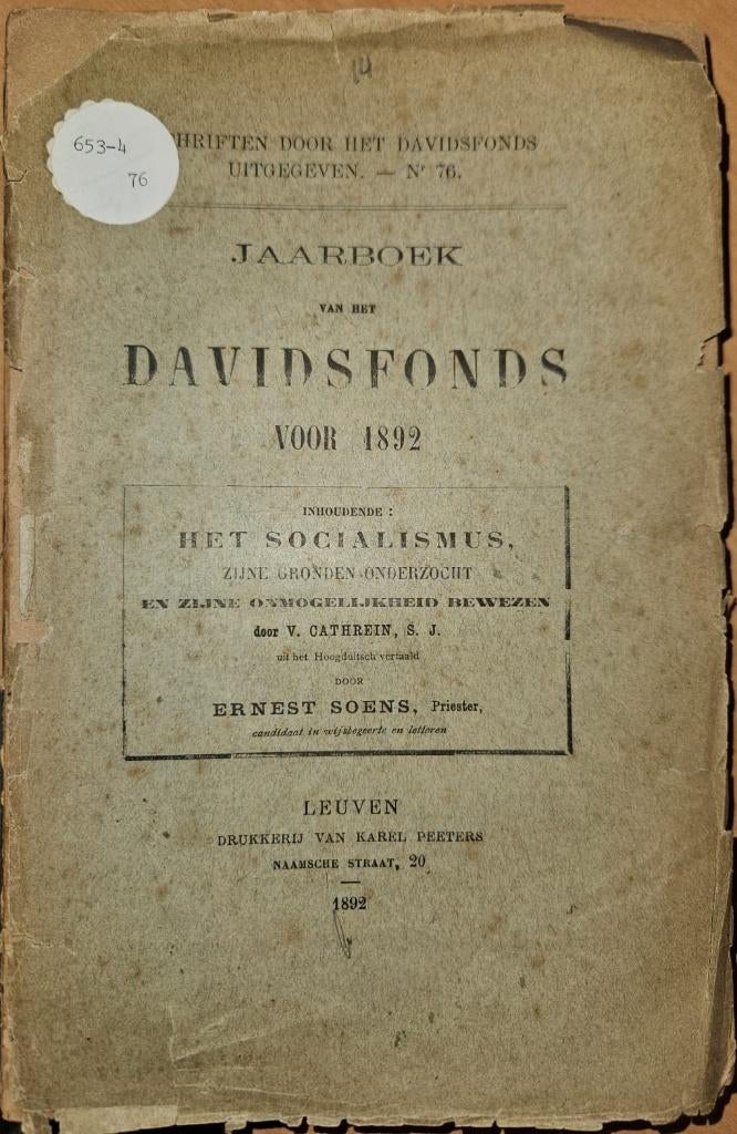 Jaarboek van het Davidsfonds voor 1892, Enlèvement ou Envoi, Utilisé, Politique, Cathrein V.