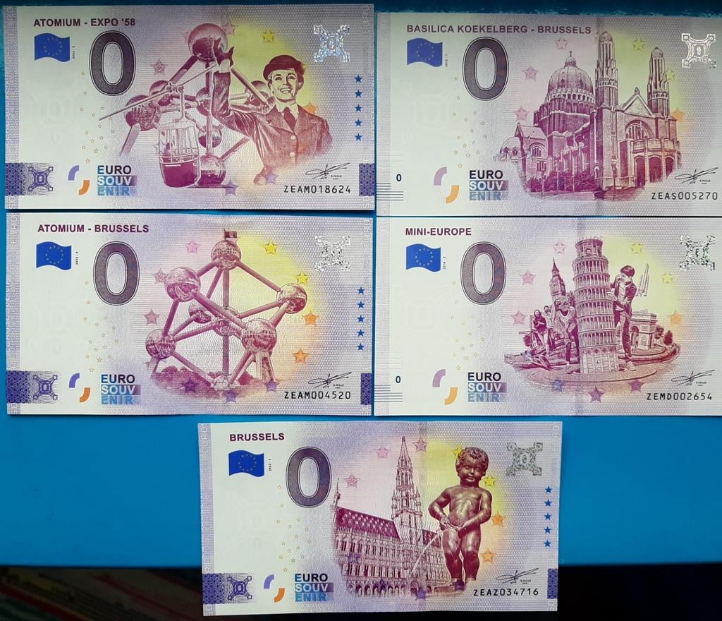 Billets de 0 euro Bruxelles (5 types), Enlèvement ou Envoi, Belgique, Série