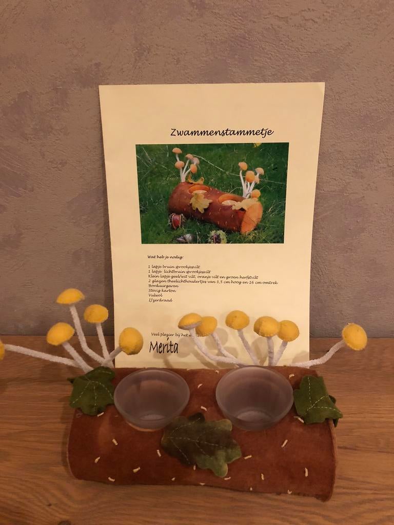 Theelichthouder thema herfst uitgewerkt, Hobby en Vrije tijd, Vilt, Ophalen of Verzenden, Zo goed als nieuw, Versiering