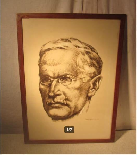 Joli dessin ancien 'Homme à la moustache et aux lunettes' -, Enlèvement ou Envoi