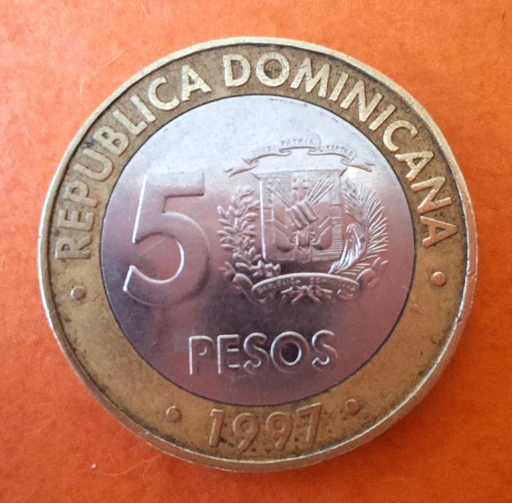 5 pesos coin (1997) Dominicaanse Republiek, Verzenden, Losse munt