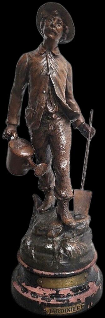 Brons Antiek Beeld Patina Frans Beeld Gesigneerd Fuchs, Envoi, Bronze