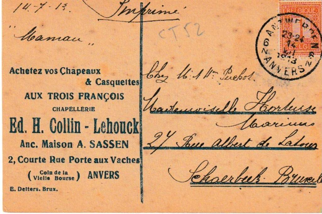 ANVERS AUX TROIS FRANCOIS  ANC. MAISON  A. SASSEN  PUBLICITA, Enlèvement ou Envoi, Avant 1920, Affranchie, Anvers