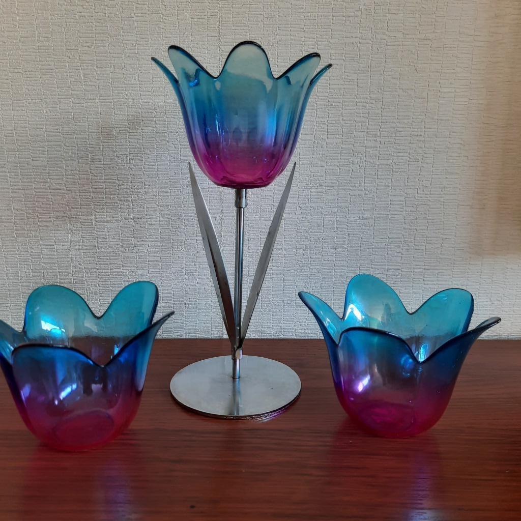 très beaux bougeoirs en forme de fleur, lot de trois, Enlèvement ou Envoi, Comme neuf, Chandelier
