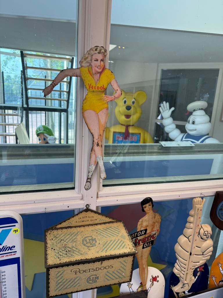 Veedol oude reclame Pin Up !, Verzamelen, Ophalen of Verzenden, Gebruikt, Reclamebord