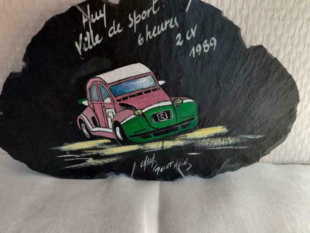 ardoise avec voiture 2 CV peinte à la main, Enlèvement ou Envoi, Comme neuf