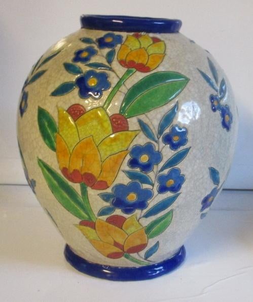 kleurrijke art deco Boch Keramis vaas bloemen 176, Verzenden