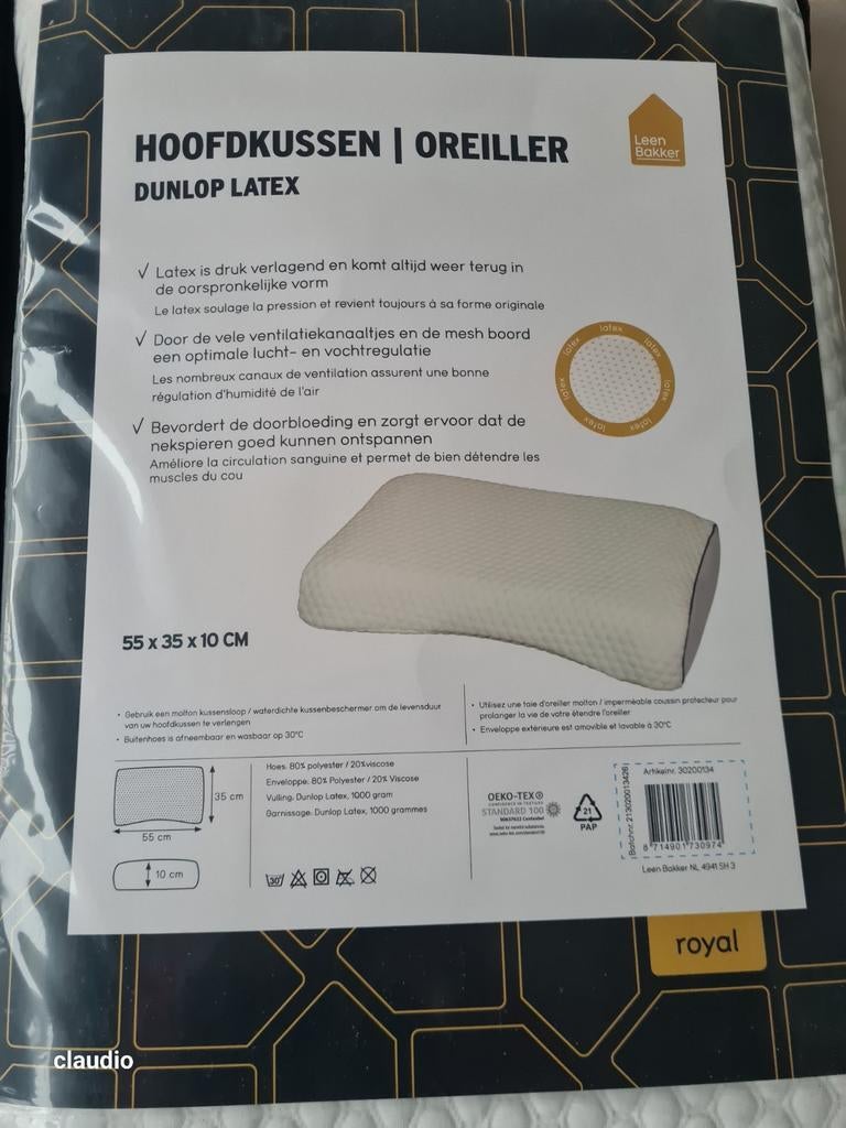 2 Oreillers dunlop en latex neufs, Maison & Meubles, Enlèvement ou Envoi, Comme neuf