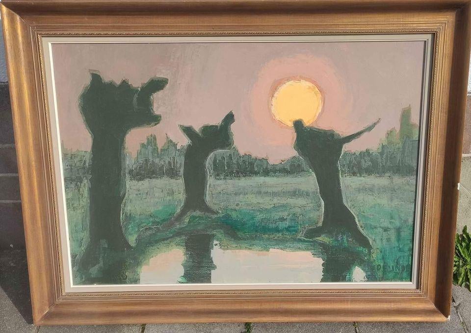 Huile sur toile marouffle paysage signe deijnde, Enlèvement