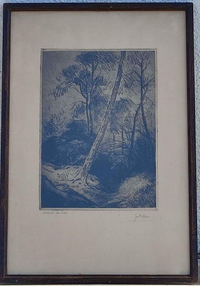 Eau forte entrée du bois signe jos delfosse, Antiek en Kunst, Kunst | Etsen en Gravures, Ophalen of Verzenden