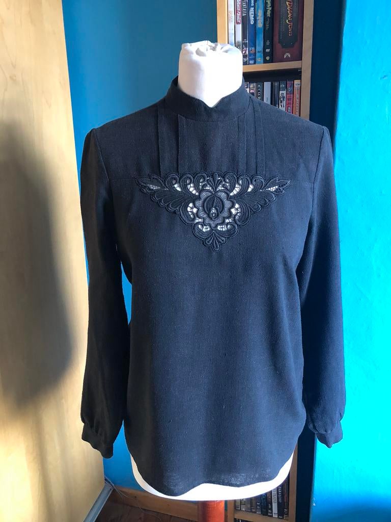 Vintage blouse met kant Made in Sweden, Taille 38/40 (M), Enlèvement ou Envoi, Mac Scott, Porté