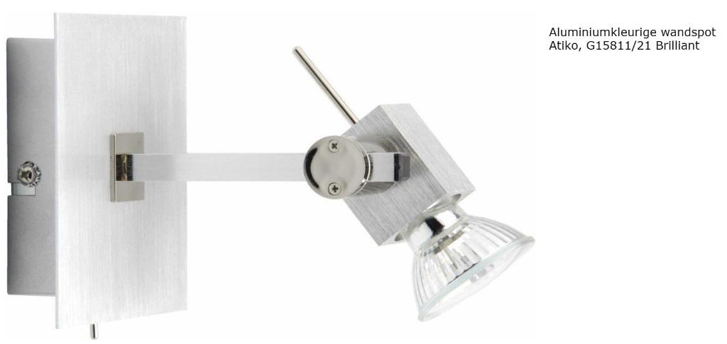 Spot mural et plafonnier Atiko Brilliant, 1 lampe, aluminium, Maison & Meubles, Lampes | Spots, Neuf, Enlèvement ou Envoi, Halogène