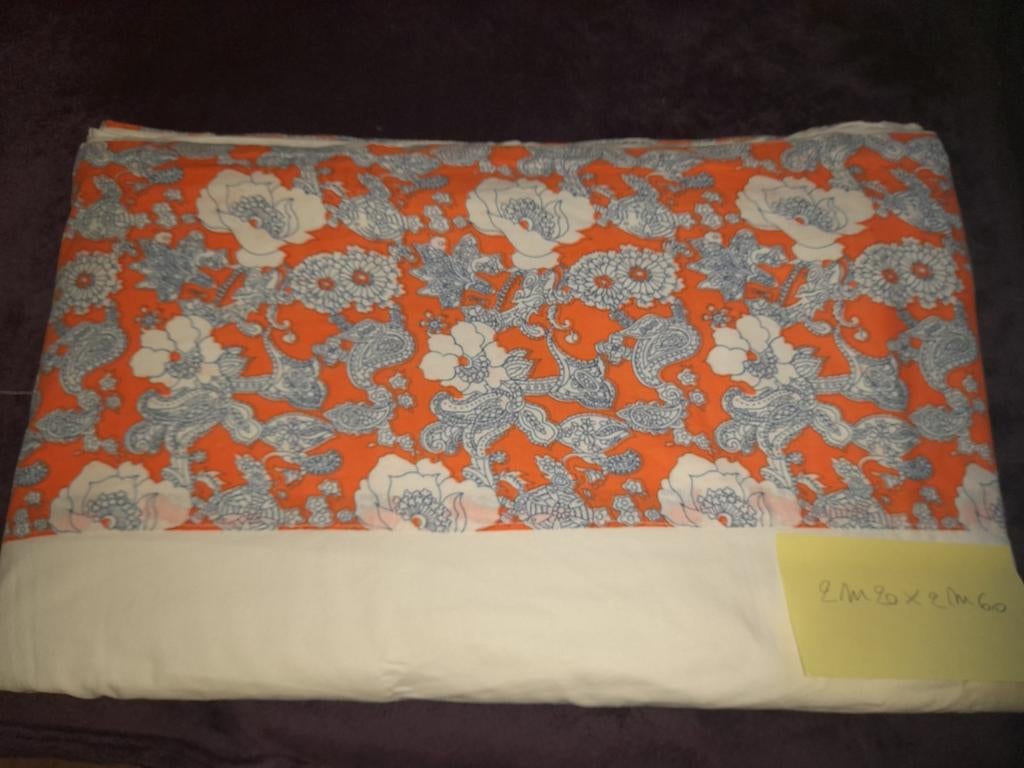 VINTAGE de années 70-Drap avec bordure fond orange, Antiquités & Art, Enlèvement ou Envoi