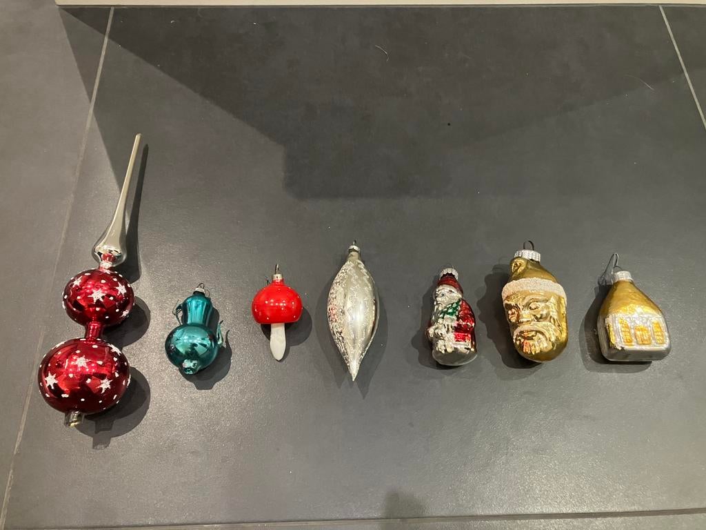 Vintage glazen kerstballen paddestoel theepot vogel enz, Ophalen of Verzenden, Zo goed als nieuw