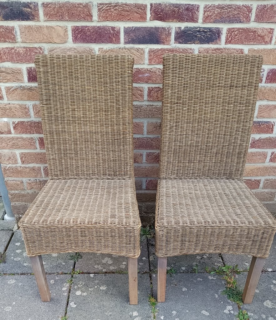 Set van 2 rieten stoelen met houten poten, Ophalen, Gebruikt, Hout