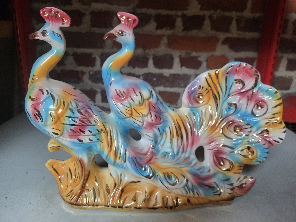 Vintage kitsch 'made in italy' porseleinen beeld pauwen, Ophalen of Verzenden