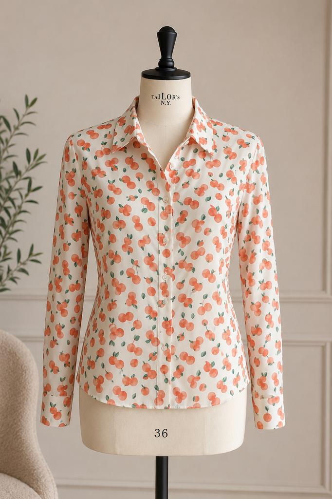Daphnea Paris blouse met abrikoosjesprint – maat S, Kleding | Dames, Ophalen of Verzenden, Zo goed als nieuw, Maat 36 (S), Wit