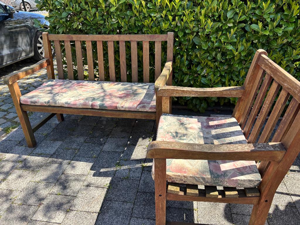 Tuinbank en stoelen, Ophalen, Gebruikt, Hout