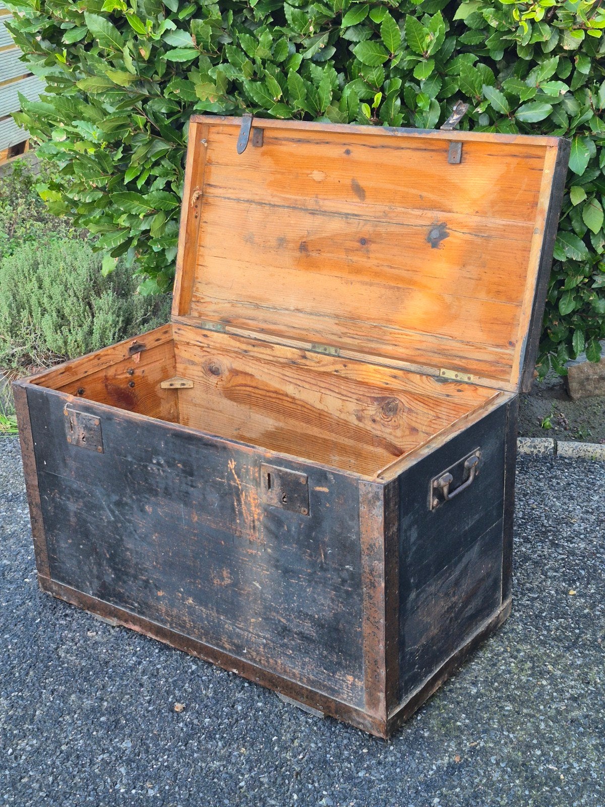 oude houten hutkoffer of brocante opbergkist, Ophalen, Gebruikt, Overige houtsoorten